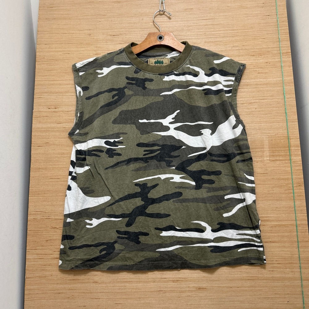 Rugged Wear Hunters Peak Mens Large Camo Sleeveless Muscle T-Shirt Cotton Green